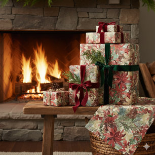 Luxuriöse Wasserfarbe Weihnachts-Feiertags-Blumen Geschenkpapier Set