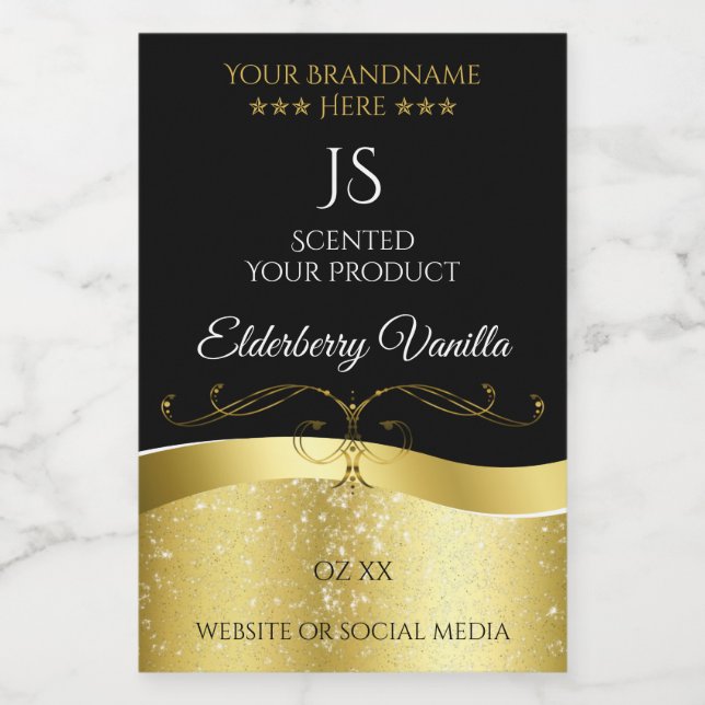 Luxuriöse Wavy Gold Dekoration dunkles Schwarz Mon Lebensmitteletikett (Einzelnes Label)