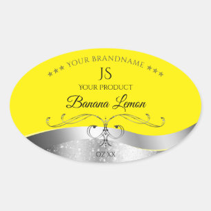 Luxuriöse Wavy Silver Decoder Gelbe Monogramm-Labe Ovaler Aufkleber