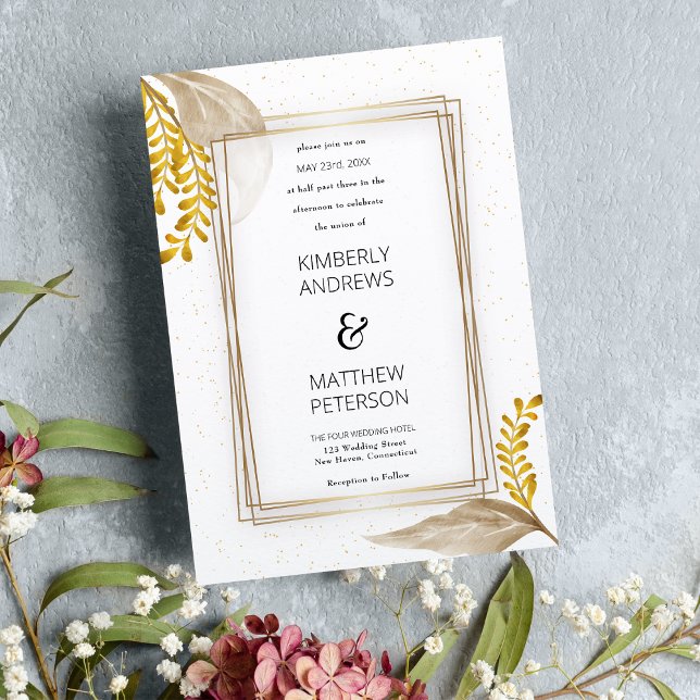 Luxuriöse weiße Glam Gold Blumenkonfetti Hochzeit Einladung (Luxury white glam gold floral confetti Wedding )