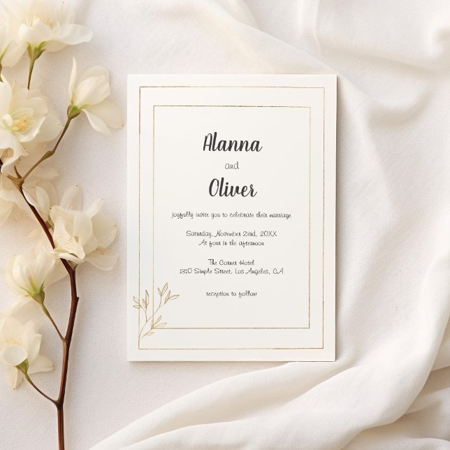 Luxuriöse, weiße goldene, minimalistische Hochzeit Einladung (Luxury white gold minimalist floral Wedding )