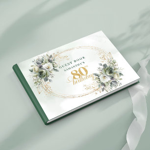 Luxuriöse weiße Rosen Gold 80. Geburtstag Gast   Gästebuch