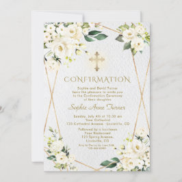 Luxuriöse White Cream Blume Gold Girl Bestätigung Einladung