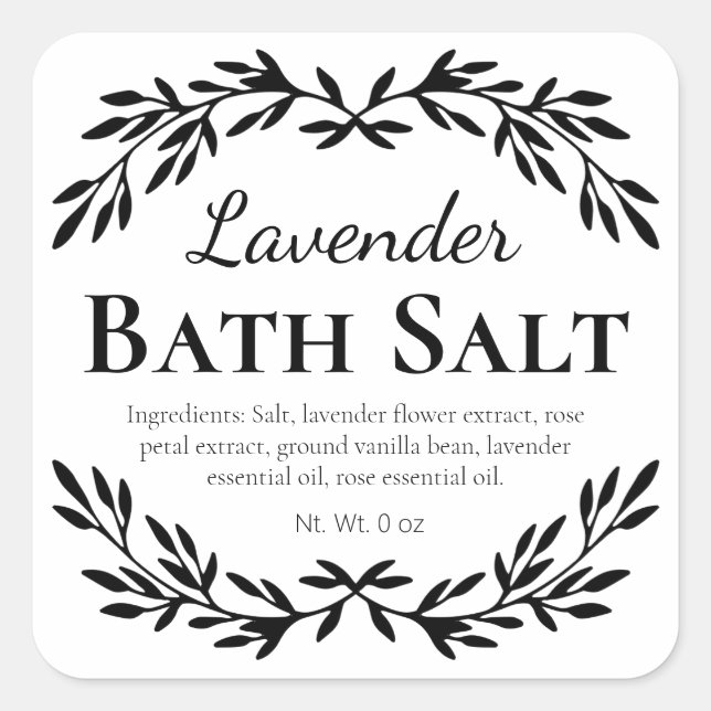 Luxuriöse White Homemade Bath Salt Labels Quadratischer Aufkleber (Vorderseite)