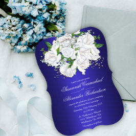 Luxuriöse White Roses und Dark Blue Wedding Einladung