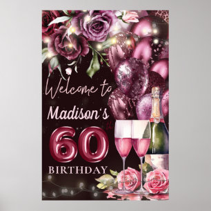 Luxuriöse Wine Magenta 60. Geburtstag Begrüßungsze Poster