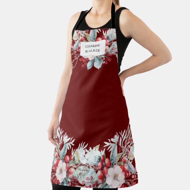 Luxuriöse Winter Berries Holiday Monogram Schürze (InSitu)