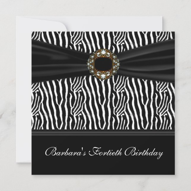 Luxuriöse Zebra Jewel Womans 40. Geburtstag Party Einladung (Vorderseite)