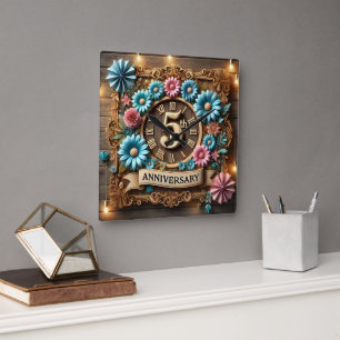 Luxuriöser 5. Hochzeitstag Quadratische Wanduhr