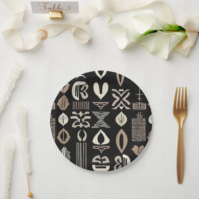 Luxuriöser afrikanischer Karibik-Mudcloth Pappteller (Hochzeit)