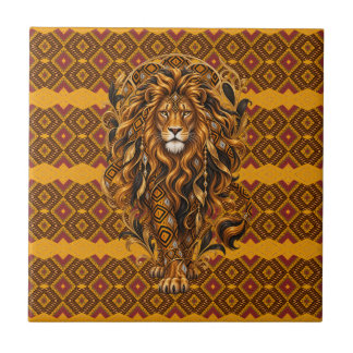 Luxuriöser afrikanischer Löwe Art Nouveau Geometri Fliese
