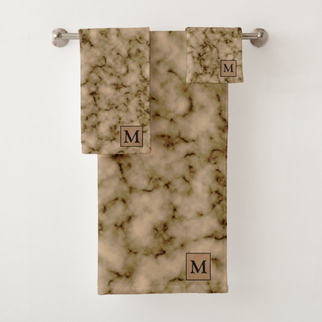 Luxuriöser alter Goldmarmor Mit Monogramm Badhandtuch Set (Insitu)