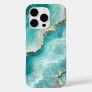 Luxuriöser Aqua-Achat-Marmor mit Goldadern iPhone 16 Pro Hülle