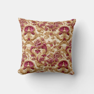 Luxuriöser Barock-Blumenmuster in Gold und Burgund Kissen