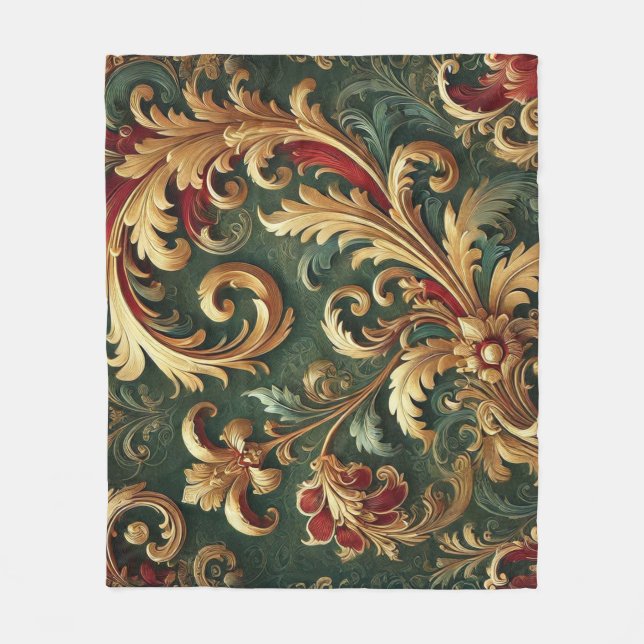 Luxuriöser Barock-Damaskus-Muster Fleecedecke (Vorderseite)