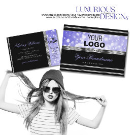 Luxuriöser Black Bright Blue Glitzer mit Logo Silv Visitenkarte