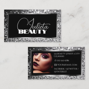 Luxuriöser Black Sparkle Silver Glitzer mit Foto Visitenkarte