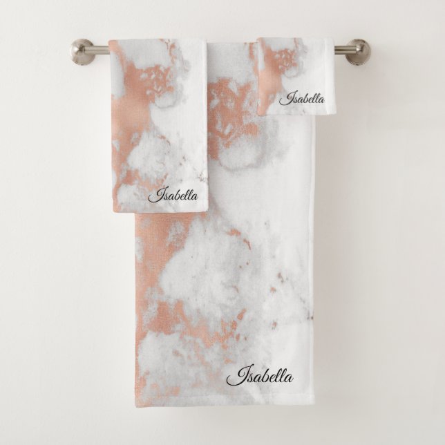 Luxuriöser Blush Glitzer Weißrosa Marmor Badhandtuch Set (Insitu)
