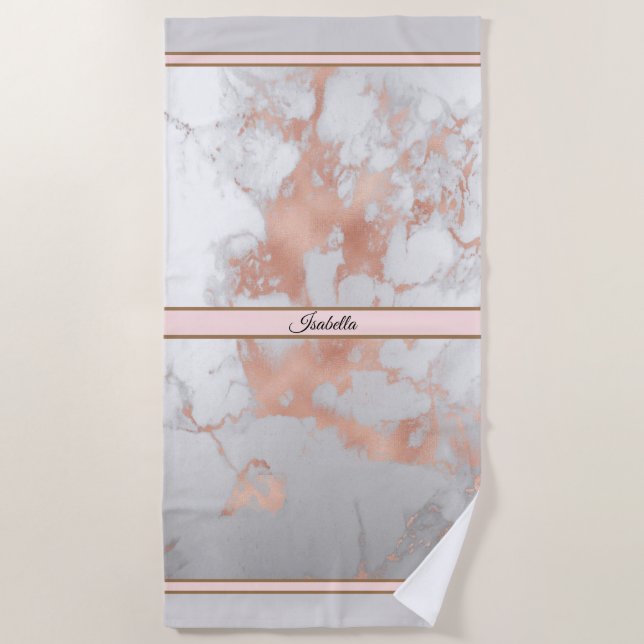 Luxuriöser Blush Glitzer Weißrosa Marmor Strandtuch (Vorderseite)