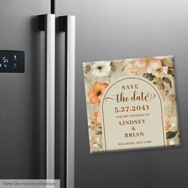 Luxuriöser Boho Terrakotta Beige Olive Rettungsdat Magnet (Luxurious Boho Terracotta Beige Olive Save Date)