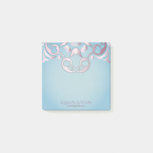 Luxuriöser Chic Elegante Rosa Grenze auf Aquamarin Post-it Klebezettel
