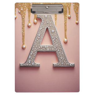 Luxuriöser Diamantbuchstabe A Monogramm mit Goldtr Klemmbrett