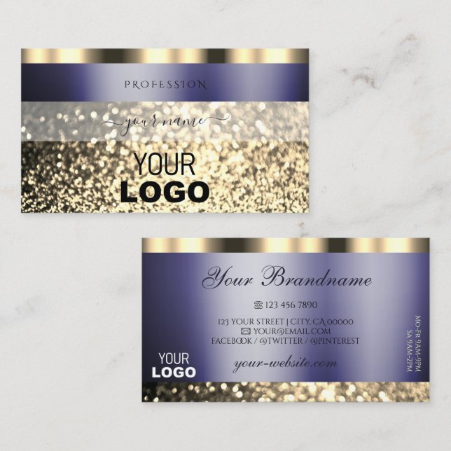 Luxuriöser Dunkelblauer goldener Glitzer mit Logo Visitenkarte (Vorne/Hinten)