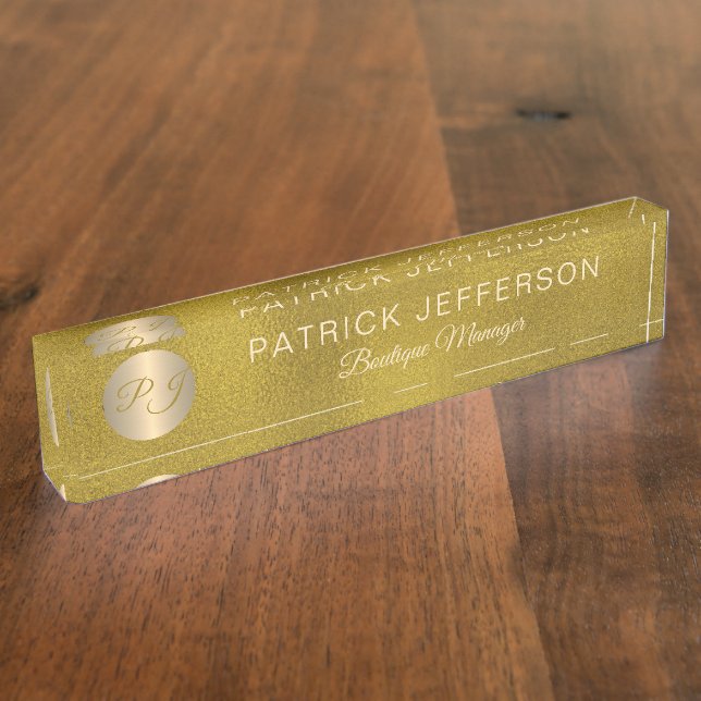 Luxuriöser Edelstahl aus Glitzer mit Monogramm Namensplakette (Seite)