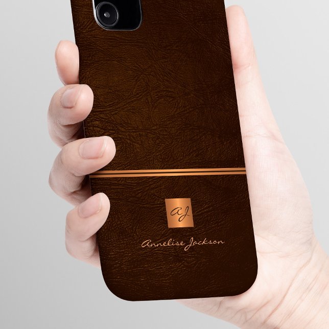 Luxuriöser eleganter Glitzer braun mit Monogramm iPhone 16 Hülle (Von Creator hochgeladen)