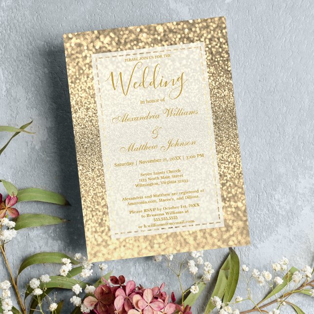 Luxuriöser, eleganter weißer Glitzer Wedding Einladung (Luxury elegant white gold glitter Wedding Invitation)