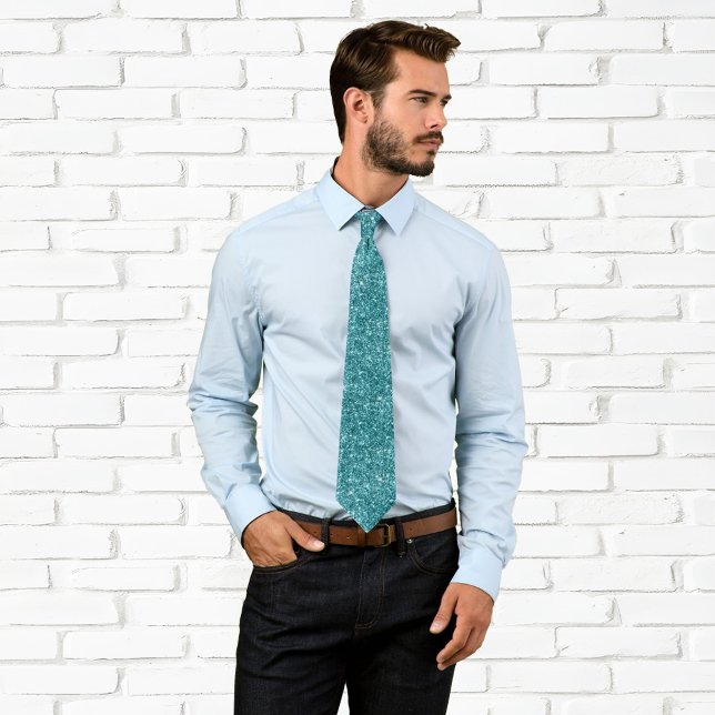 Luxuriöser Funkelnd Aquamariner Glitzer Krawatte (Teal Glitter Neck Tie)