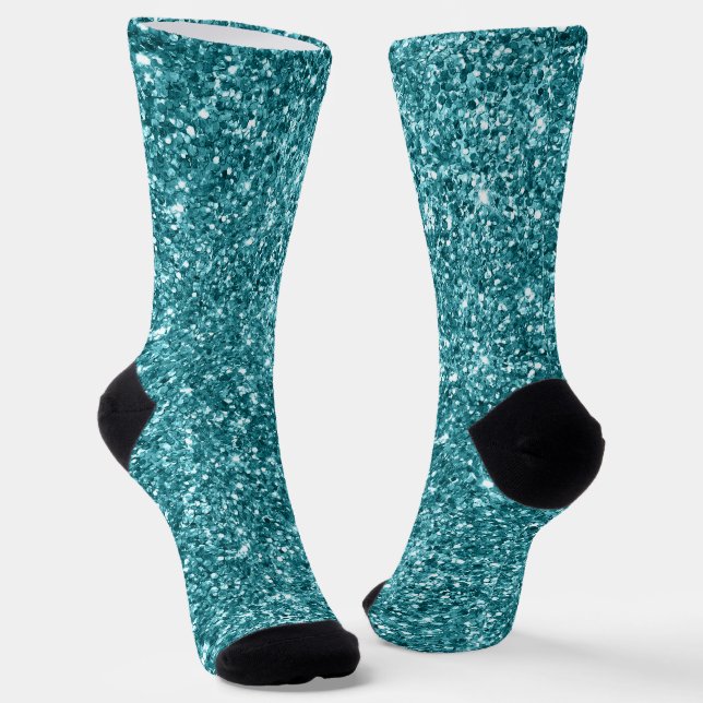 Luxuriöser Funkelnd Aquamariner Glitzer Socken (Gewinkelt)