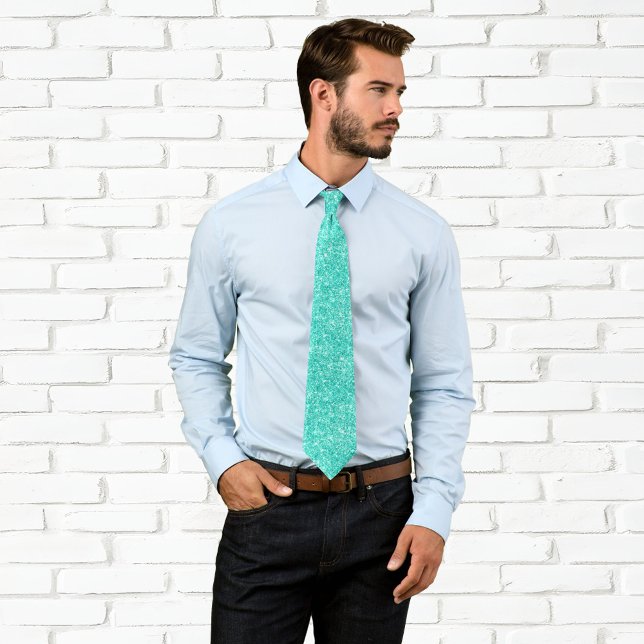 Luxuriöser Funkelnd türkisfarbener Glitzer Krawatte (Faux Bright Teal Glitter Neck Tie)