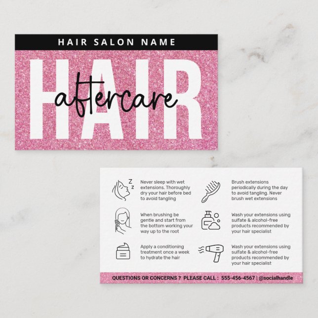 Luxuriöser Glitzer Rosa Haarverlängerungen nach Pf Visitenkarte (Vorne/Hinten)
