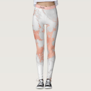 Luxuriöser Glitzer Weißrosa Marmor Text hinzufügen Leggings