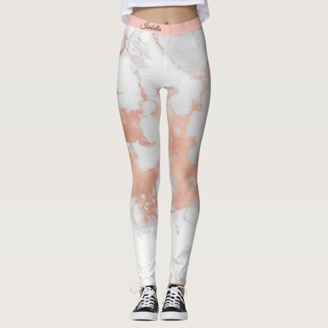 Luxuriöser Glitzer Weißrosa Marmor Text hinzufügen Leggings (Vorderseite)
