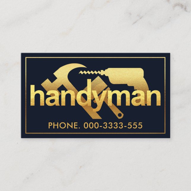 Luxuriöser Gold Handyman-Werkzeugrahmen Visitenkarte (Vorderseite)
