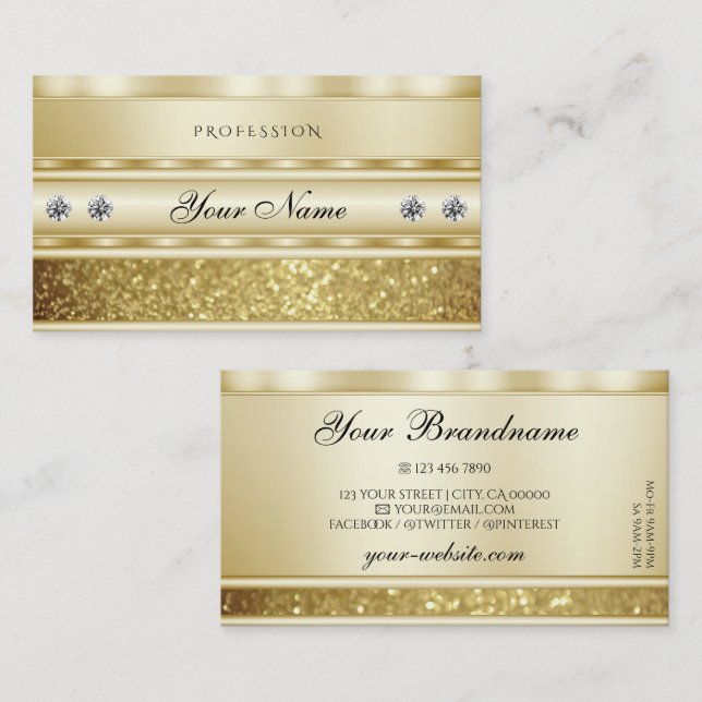 Luxuriöser Gold Sparkling Glitzer Diamonds Elegant Visitenkarte (Vorne/Hinten)