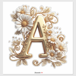 Luxuriöser goldener Buchstabe A mit floralem Gänse Aufkleber