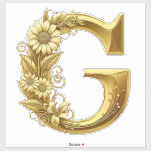 Luxuriöser goldener Buchstabe G mit floralem Gänse Aufkleber