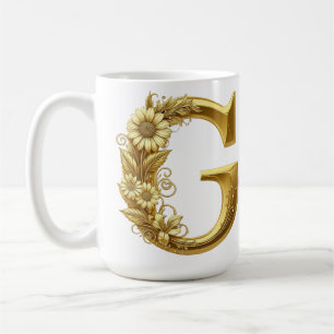 Luxuriöser goldener Buchstabe G mit floralem Gänse Kaffeetasse