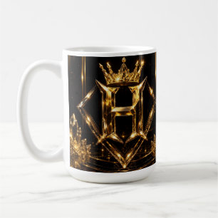 Luxuriöser goldener Buchstabe H Krone Diamant Mono Kaffeetasse