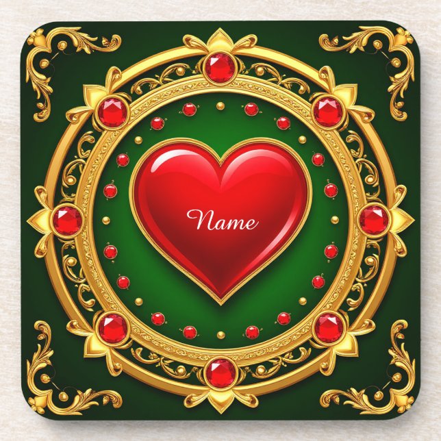 Luxuriöser Goldener Herzrahmen Getränkeuntersetzer (Vorderseite)