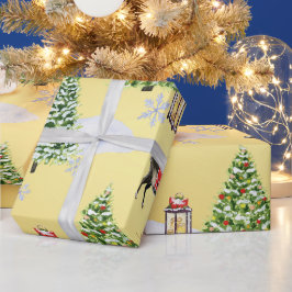 Luxuriöser Goldener Rentiere-Weihnachtsbaum Whimsi Geschenkpapier