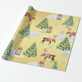Luxuriöser Goldener Rentiere-Weihnachtsbaum Whimsi Geschenkpapier