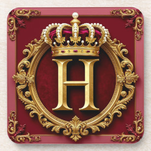 Luxuriöser Goldrahmen mit gekröntem Monogramm Getränkeuntersetzer