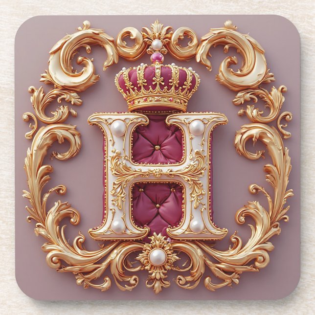Luxuriöser Goldrahmen mit gekröntem Monogramm Getränkeuntersetzer (Vorderseite)