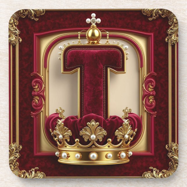 Luxuriöser Goldrahmen mit gekröntem Monogramm Getränkeuntersetzer (Vorderseite)