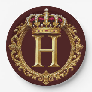 Luxuriöser Goldrahmen mit gekröntem Monogramm Pappteller