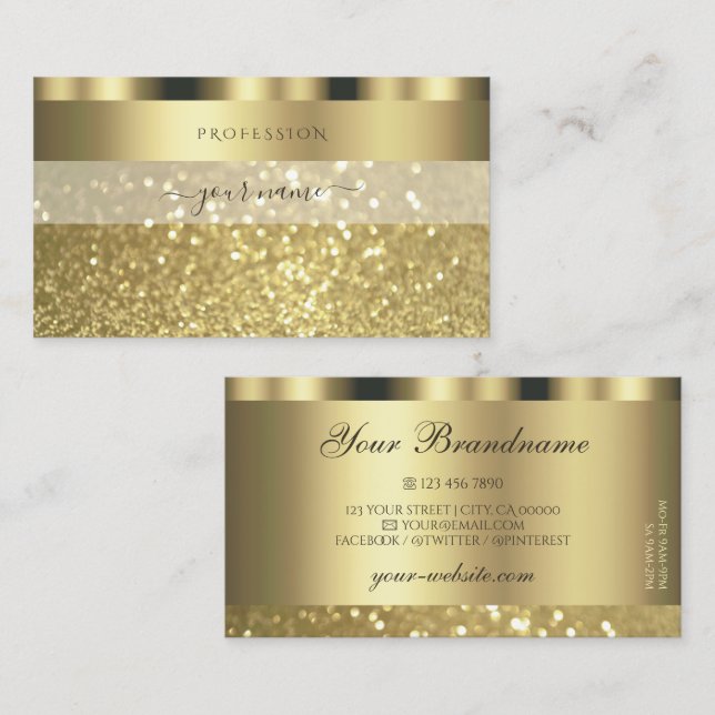 Luxuriöser Goldschimmer glänzender Glitzer Glamour Visitenkarte (Vorne/Hinten)